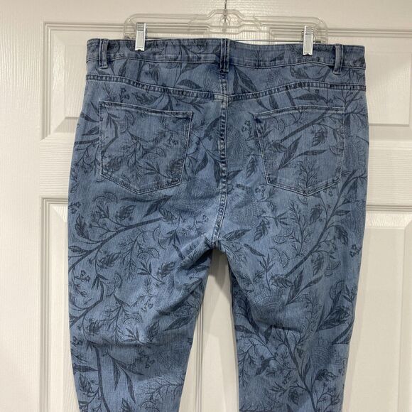 SOFT SURROUNDINGS Pull On Skinny Jeans Womens Size M 10/12 Blue Leaf Print - Picture 5 of 10